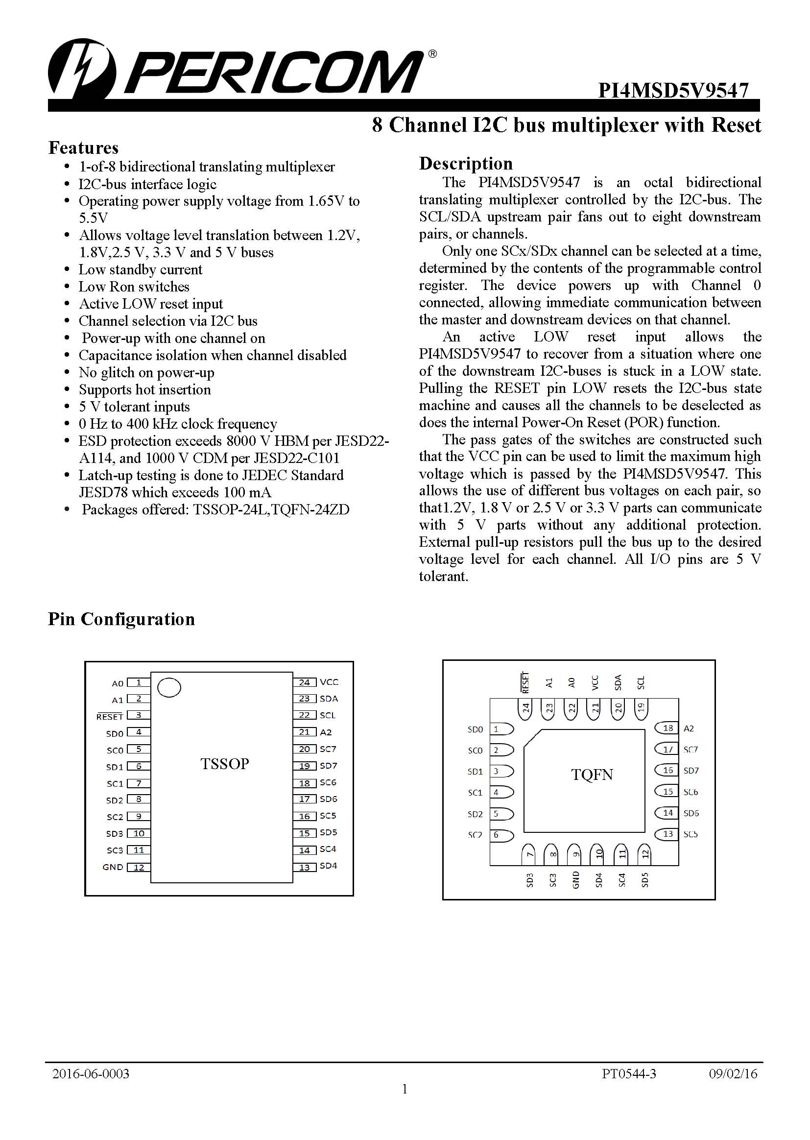 PI4MSD5V9547LEX 8 I2C 